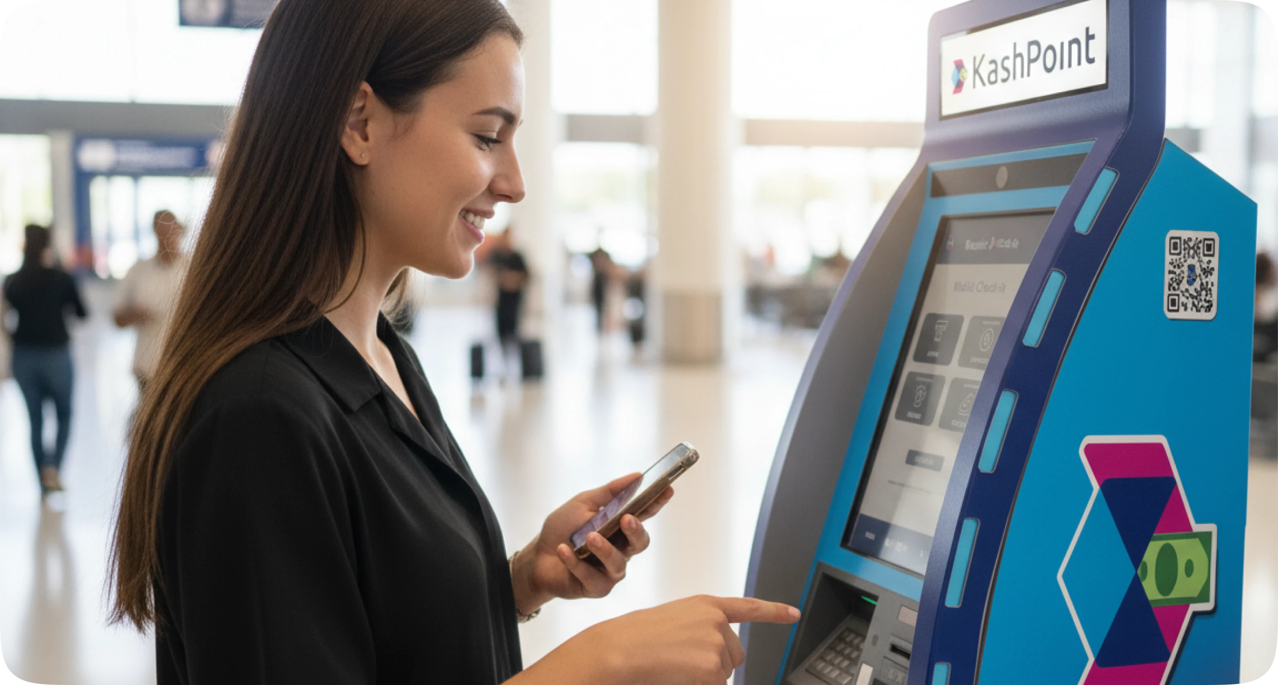 Tablet held in hands showing PointsKash call to action screen against a neutral background