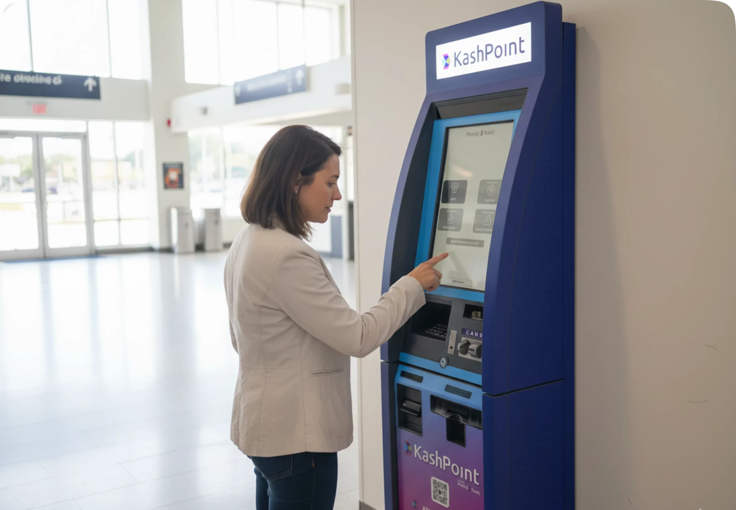 Hand pointing at digital tools interface showing merchant support options from PointsKash