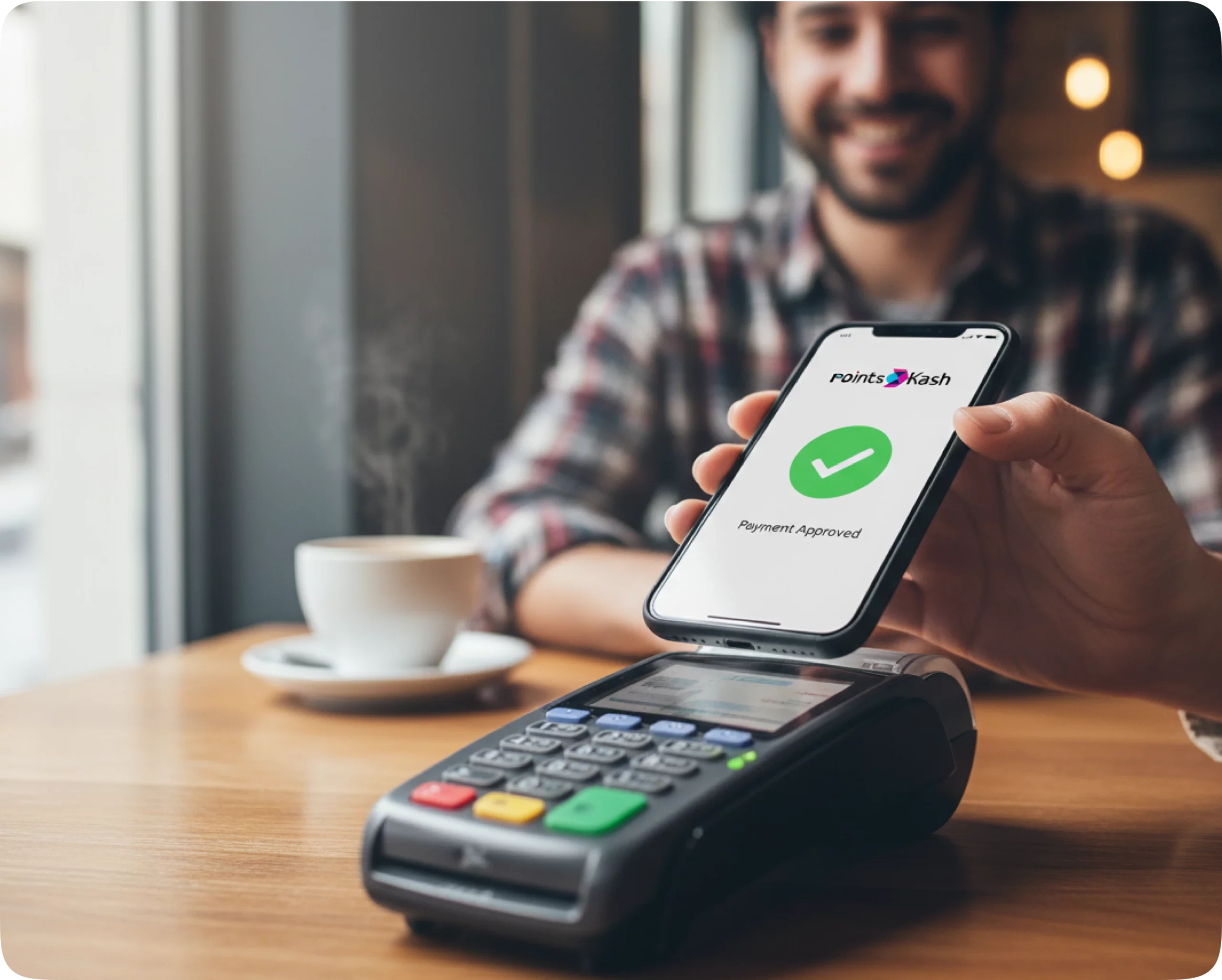 Illustration of a handshake and digital network icons representing partner integration with PointsKash
